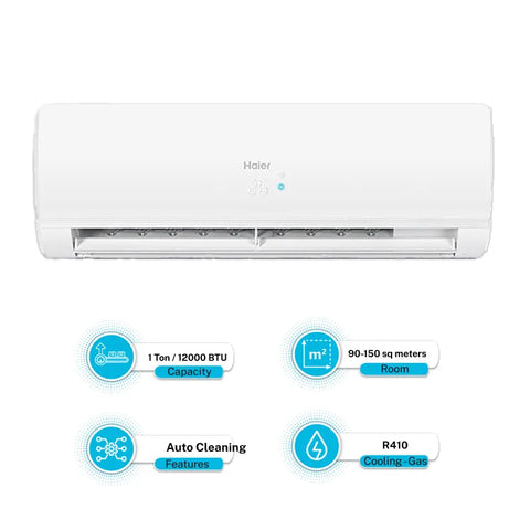 Haier Air Conditioner 1 Ton – 12 HFC Heat & Cool Inverter | Wi Fi Optional | One-Touch Cleaning | 10 Year Brand Warranty