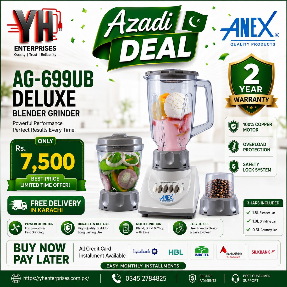 Anex AG-699 UB Blender Unbreakable 3-in-1 – Powerful, Durable & Versatile