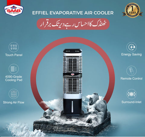 Saab Effiel Evaporative Air Room Cooler 99.9% Copper Motor Winding, - 2024 1 Year Brand Warranty