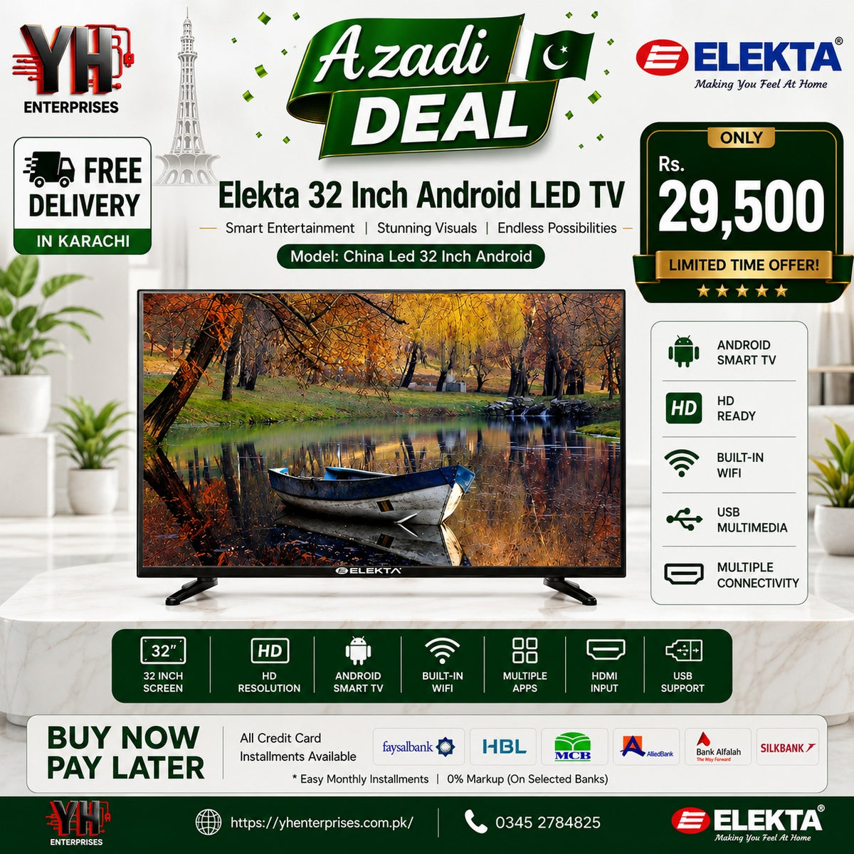 Elekta Smart LED TV ELED32SMART 32" – HD Android Smart TV with WiFi