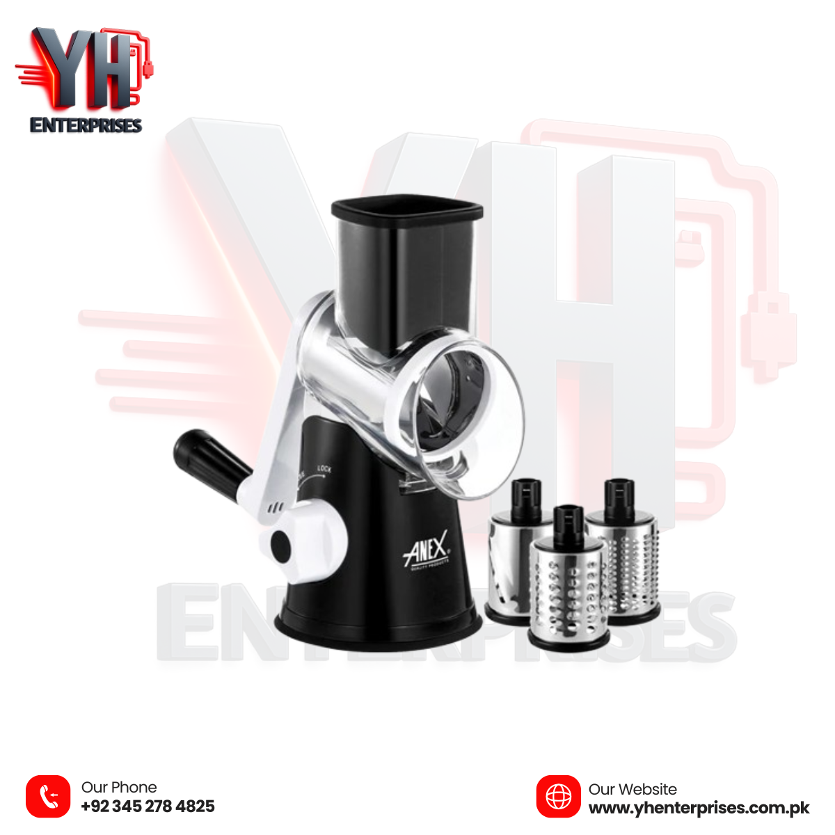 AG-12 Handy Food Processor – 3 Drum Slicer & Shredder