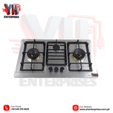 Crown CR-3114 Built-In Gas Hob – 3 Burner Stainless Steel Cooktop with Auto Ignition