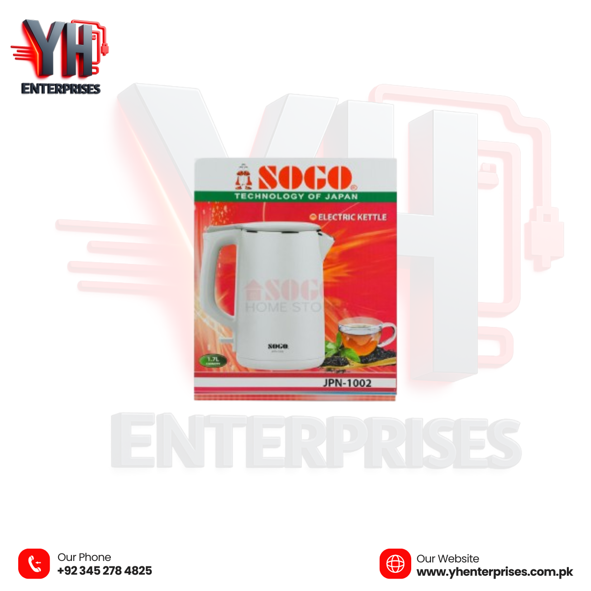 Sogo Electric Kettle 1.7 Liter (JPN-1002) Fast Boiling • Energy Efficient • Everyday Convenience