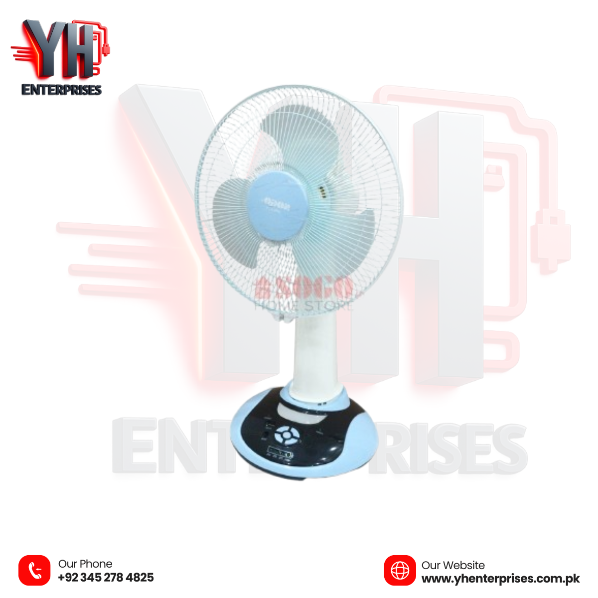 Sogo Rechargeable Table / Desk Fan (JPN-630) Powerful Cooling with Backup & LED Lighting