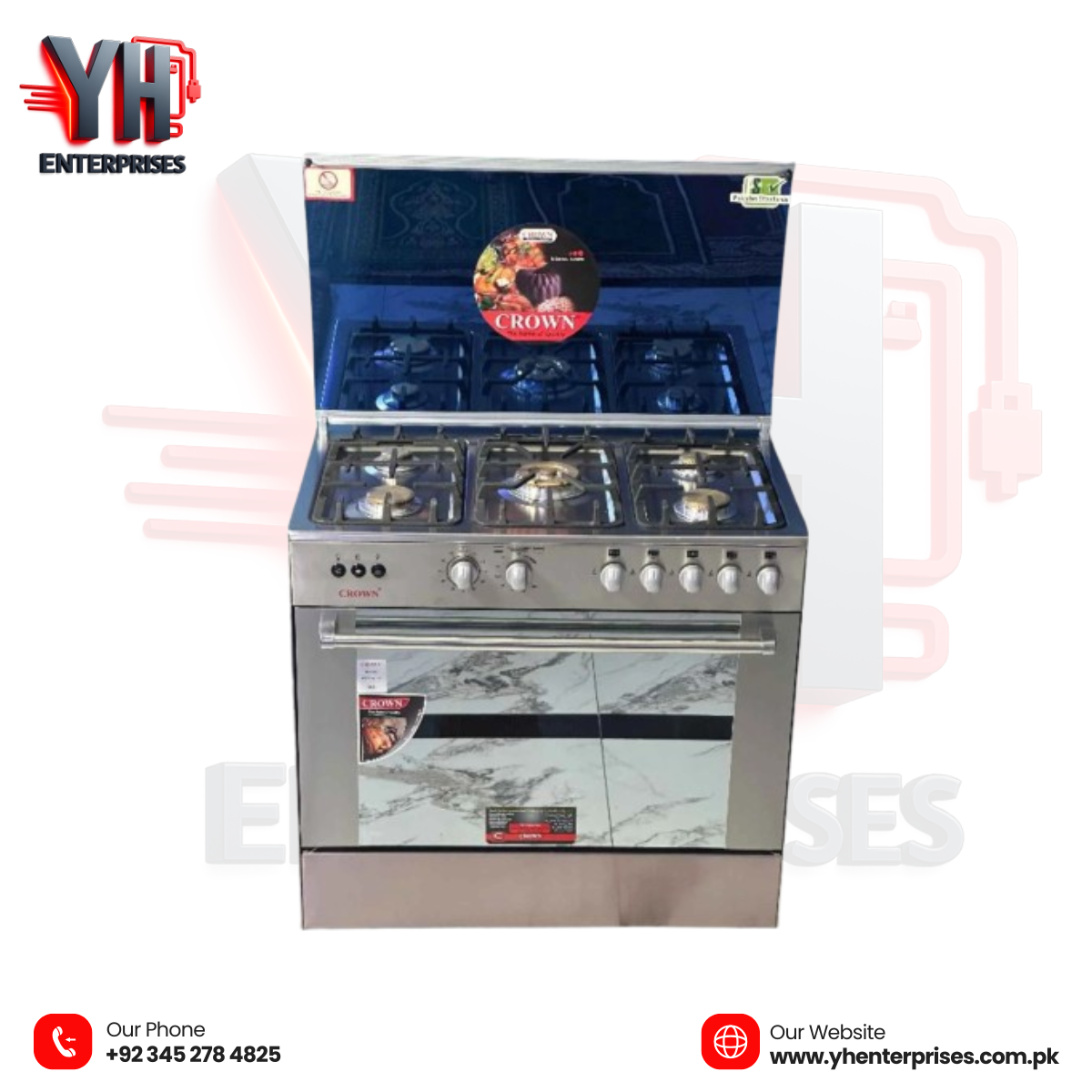 Crown Cooking Range 34-HS1 – 5 Burner Gas Stove with Built-In Oven & Grill Precision Cooking • Professional Performance • Modern Kitchen Upgrade