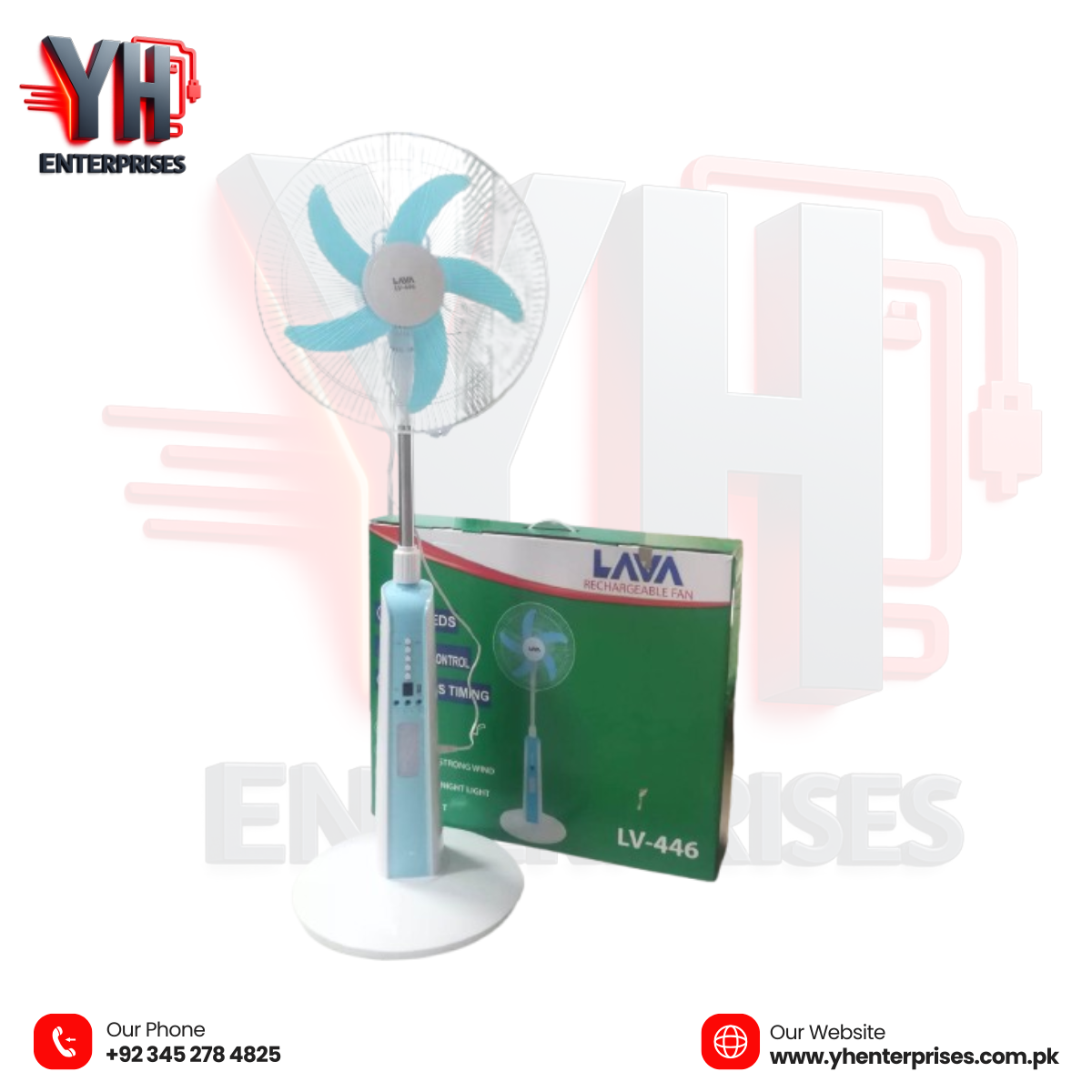 LAVA Rechargeable Floor Fan 16" (LV-446) Long Battery Life • Powerful Airflow • LED Night Light