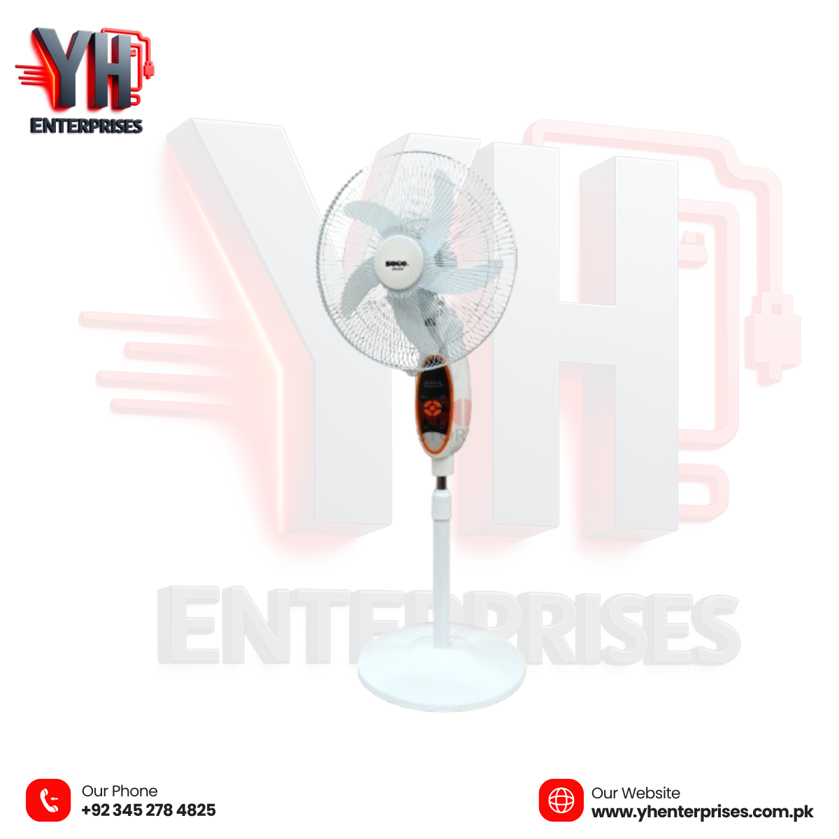 Sogo Rechargeable Floor / Pedestal Fan (JPN-633) Powerful Cooling with Long Backup & LED Lighting