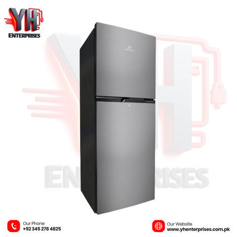 Dawlance REF 91999 Chrome Pro Hairline Silver Double Door Refrigerator Top Mount | Direct Cool | LVS Technology | Vitamin Fresh | Premium Hairline Finish