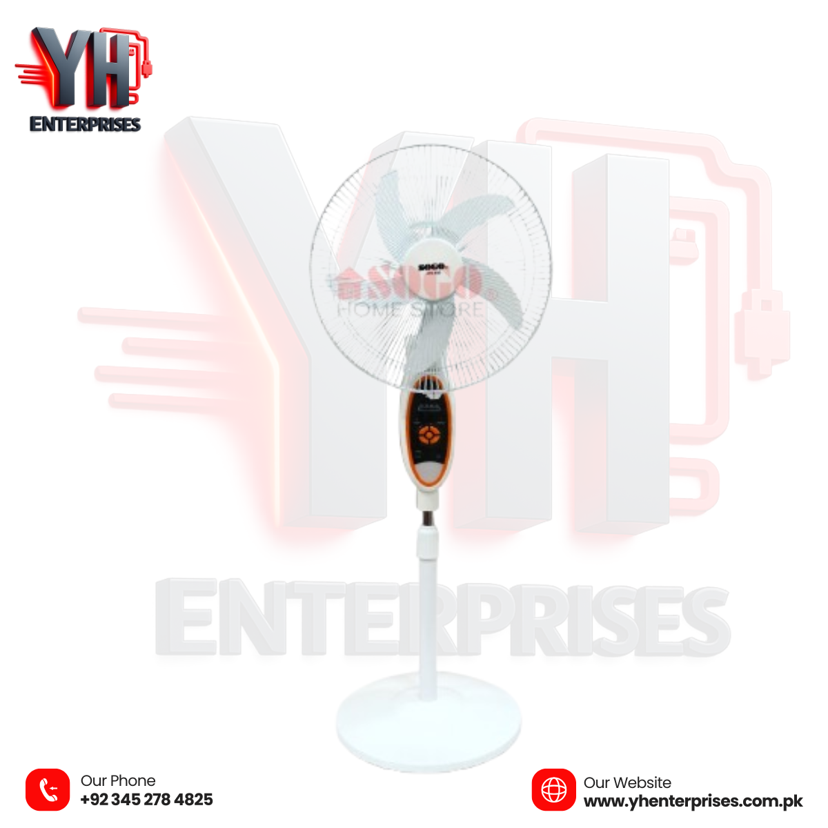 Sogo Rechargeable Floor / Pedestal Fan (JPN-633) Powerful Cooling with Long Backup & LED Lighting