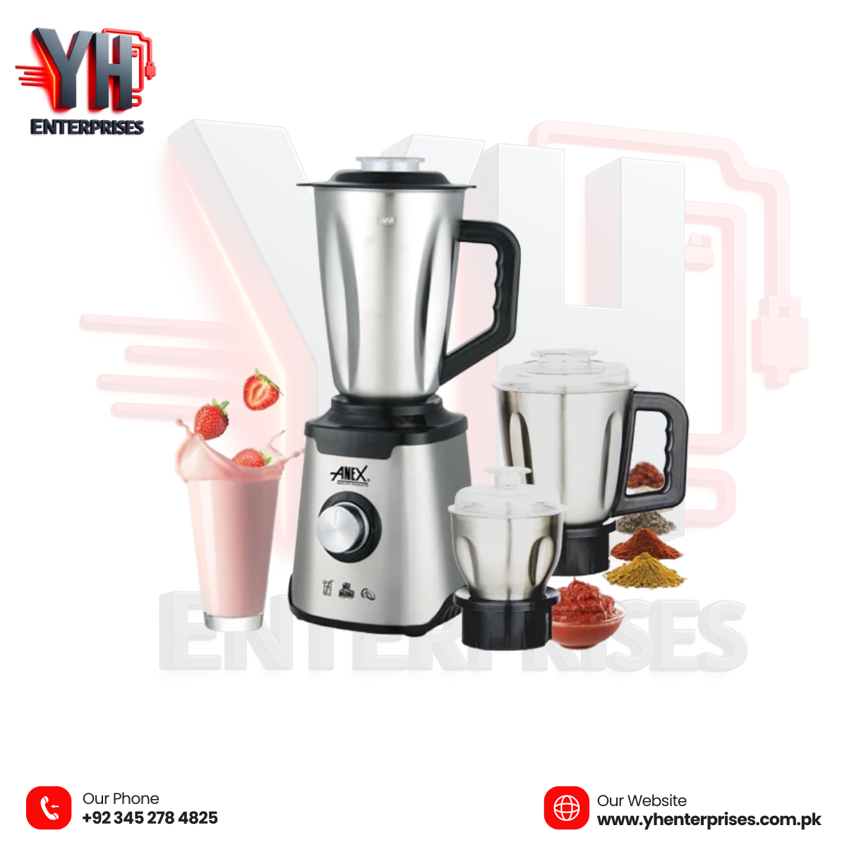 Anex AG-6133SS Deluxe Blender & Grinder 3-in-1 – Built in Steel, Powered to Perform