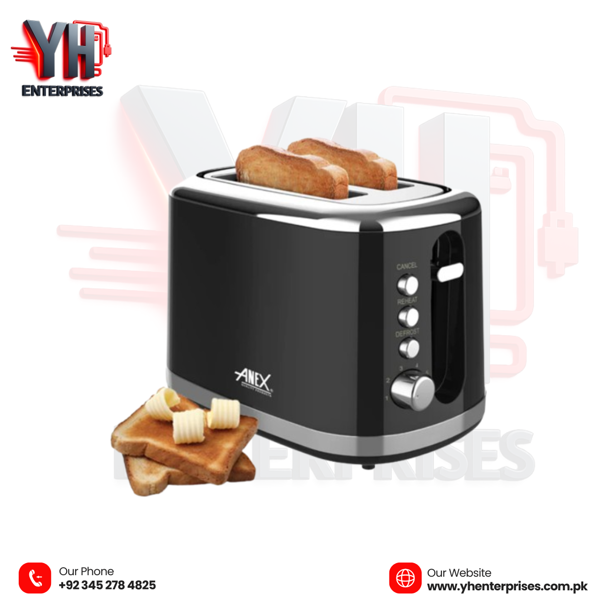 Anex AG-3008 2 Slice Pop-Up Toaster – Stylish Design with Perfect Toasting