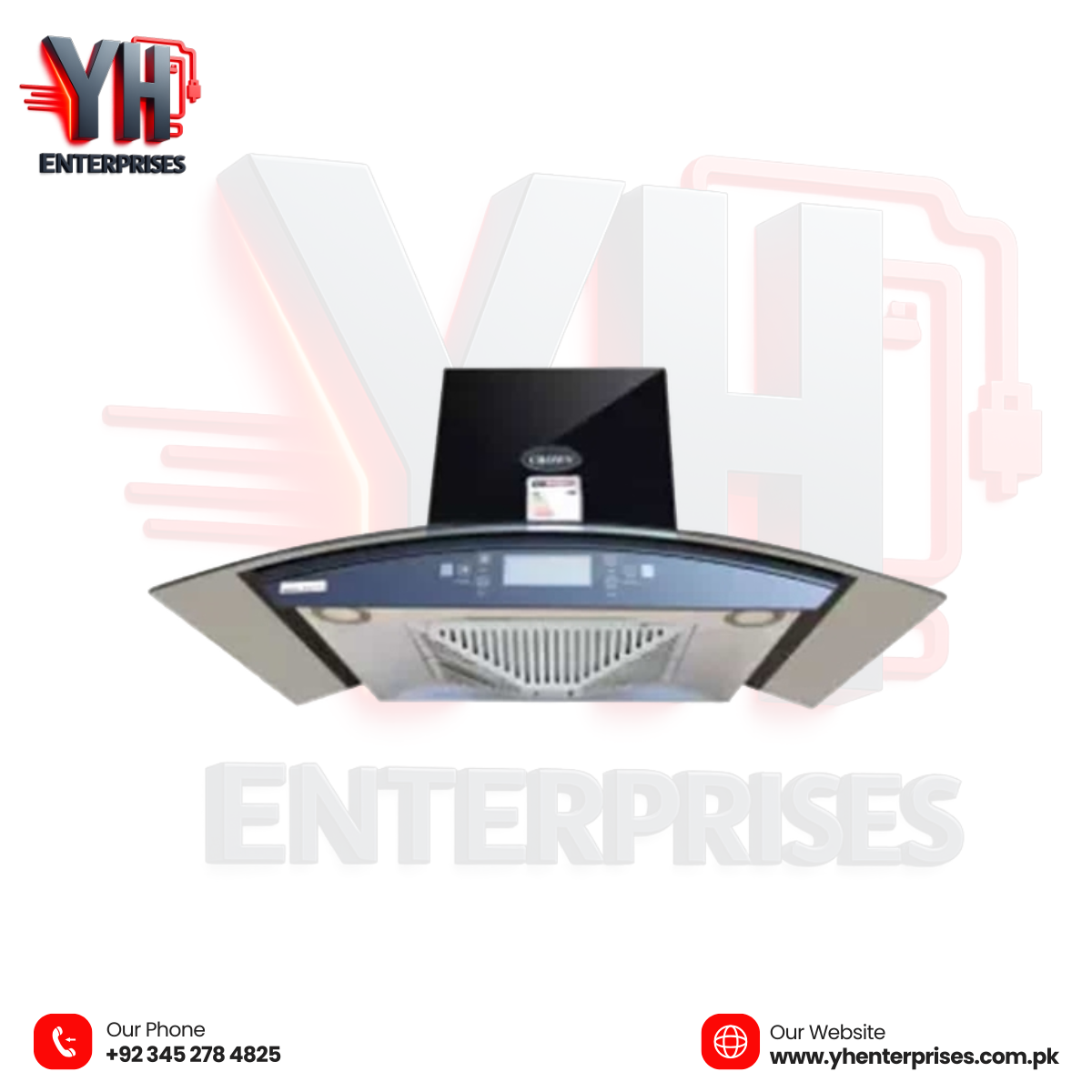 Crown Digital Kitchen Hoods – 90(15) & 75(15) | Cone Filter | Digital Touch Panel Smart Technology • Powerful Suction • Sleek Modern Design