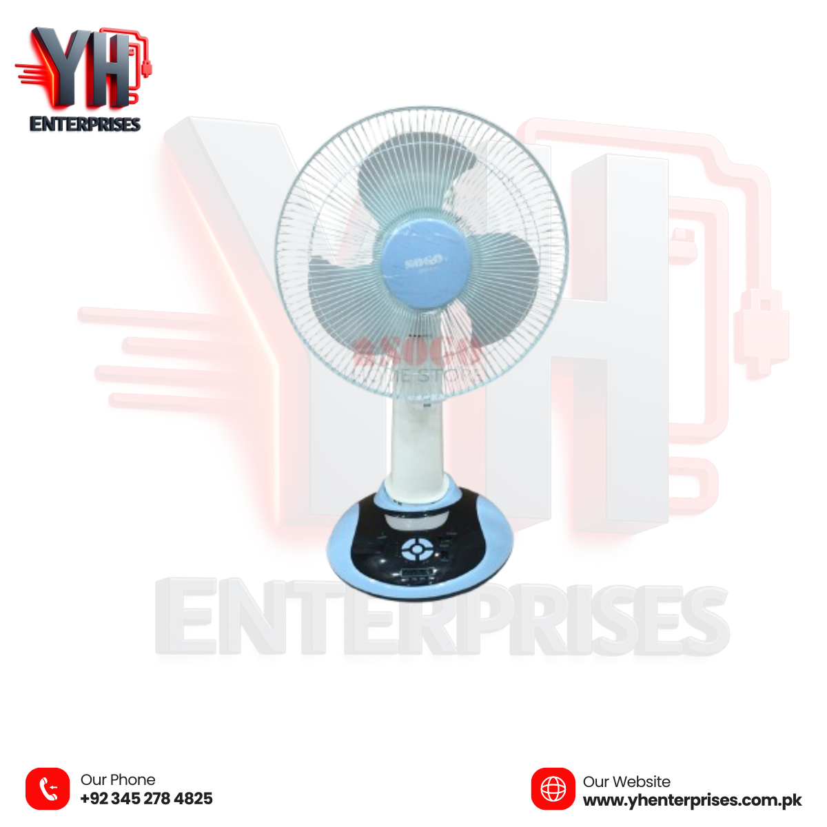 Sogo Rechargeable Table / Desk Fan (JPN-630) Powerful Cooling with Backup & LED Lighting