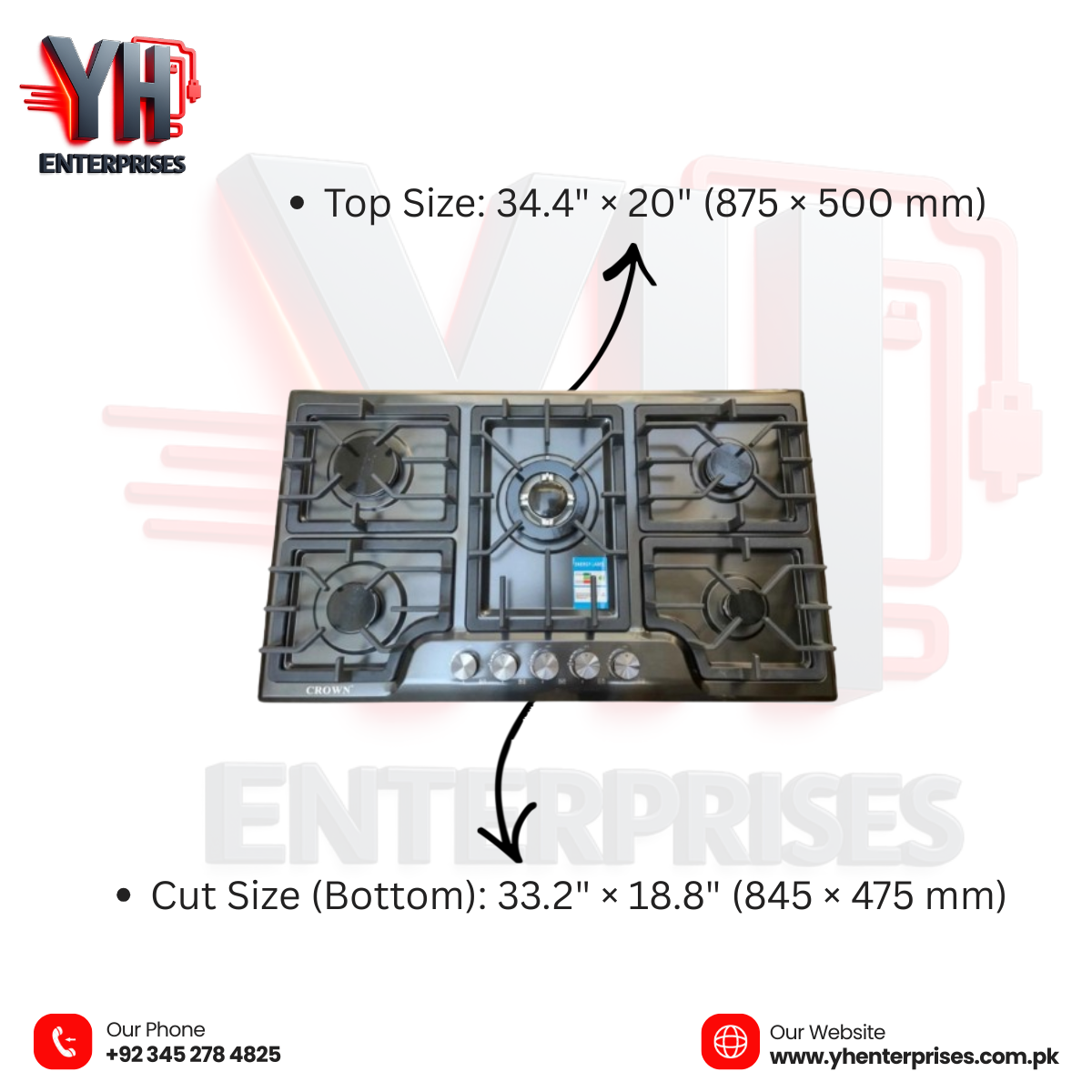 Crown CR-1B Built-In Gas Hob – 5-Burner Compact Cooktop for Small Kitchens