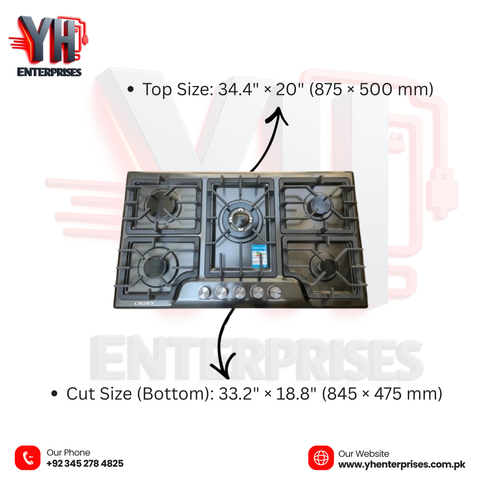 Crown CR-1B Built-In Gas Hob – 5-Burner Compact Cooktop for Small Kitchens
