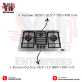 Crown CR-3114 Built-In Gas Hob – 3 Burner Stainless Steel Cooktop with Auto Ignition