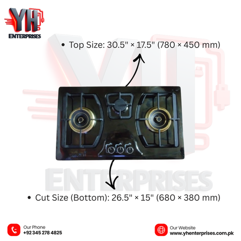 Crown CR-3111B Built-In Gas Hob – 3 Burner Stainless Steel Cooktop with Auto Ignition