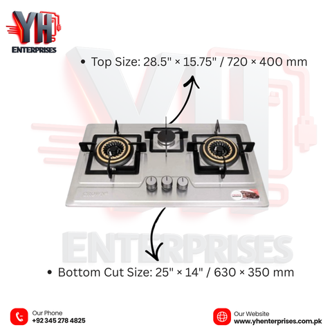 Crown CR-14S Built-In Gas Hob – 3 Burner Stainless Steel Cooktop with Auto Ignition & Safety Features