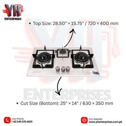 Crown CR-13S Built-In Gas Hob – 3 Burner Stainless Steel Cooktop with Auto Ignition