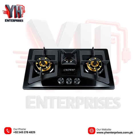 Crown CR-15B Built-In Gas Hob – 3 Burner Stainless Steel Cooktop for Modern Kitchens