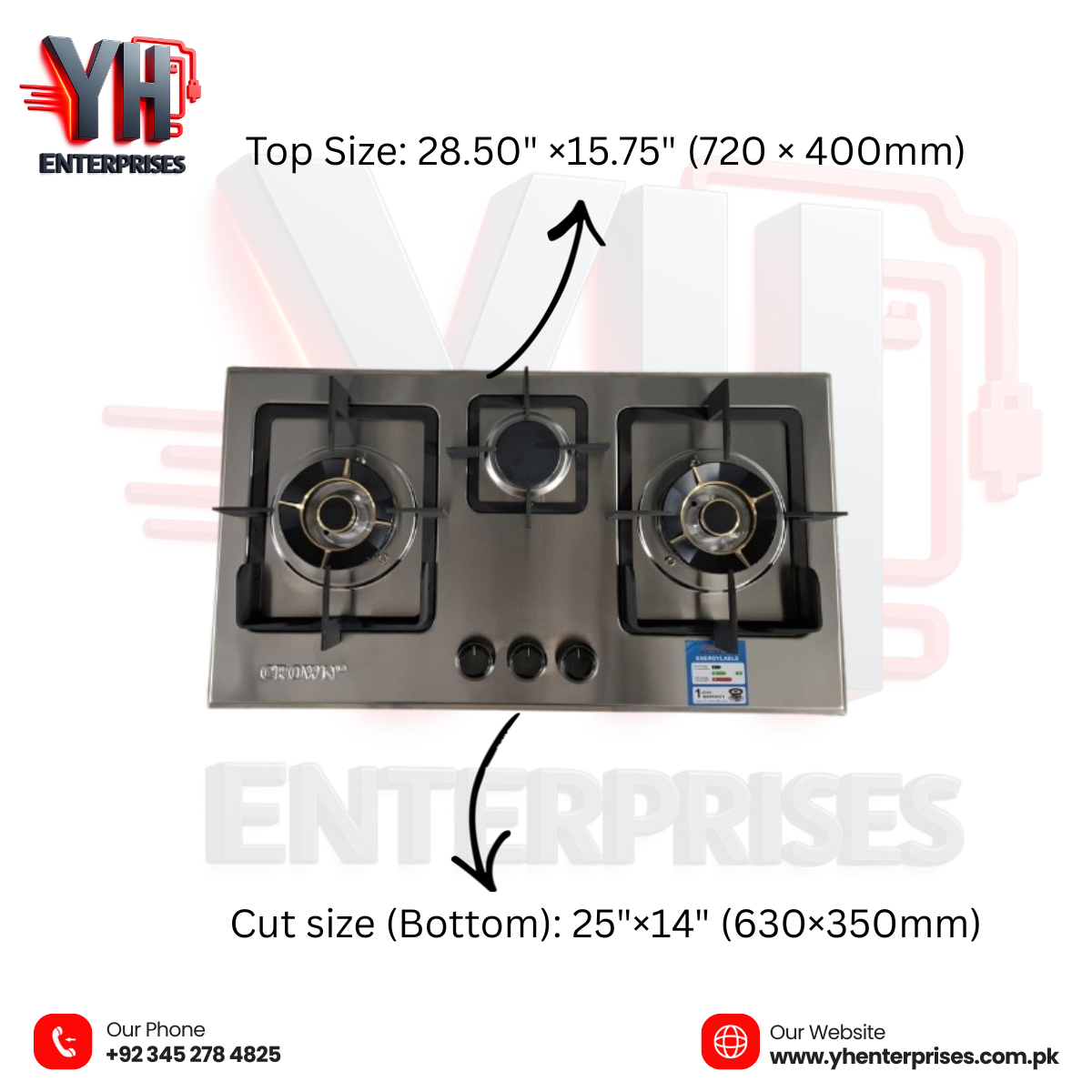 Crown CR-10S EPS Built-In Gas Hob – Elegant & Energy-Efficient Cooking Solution