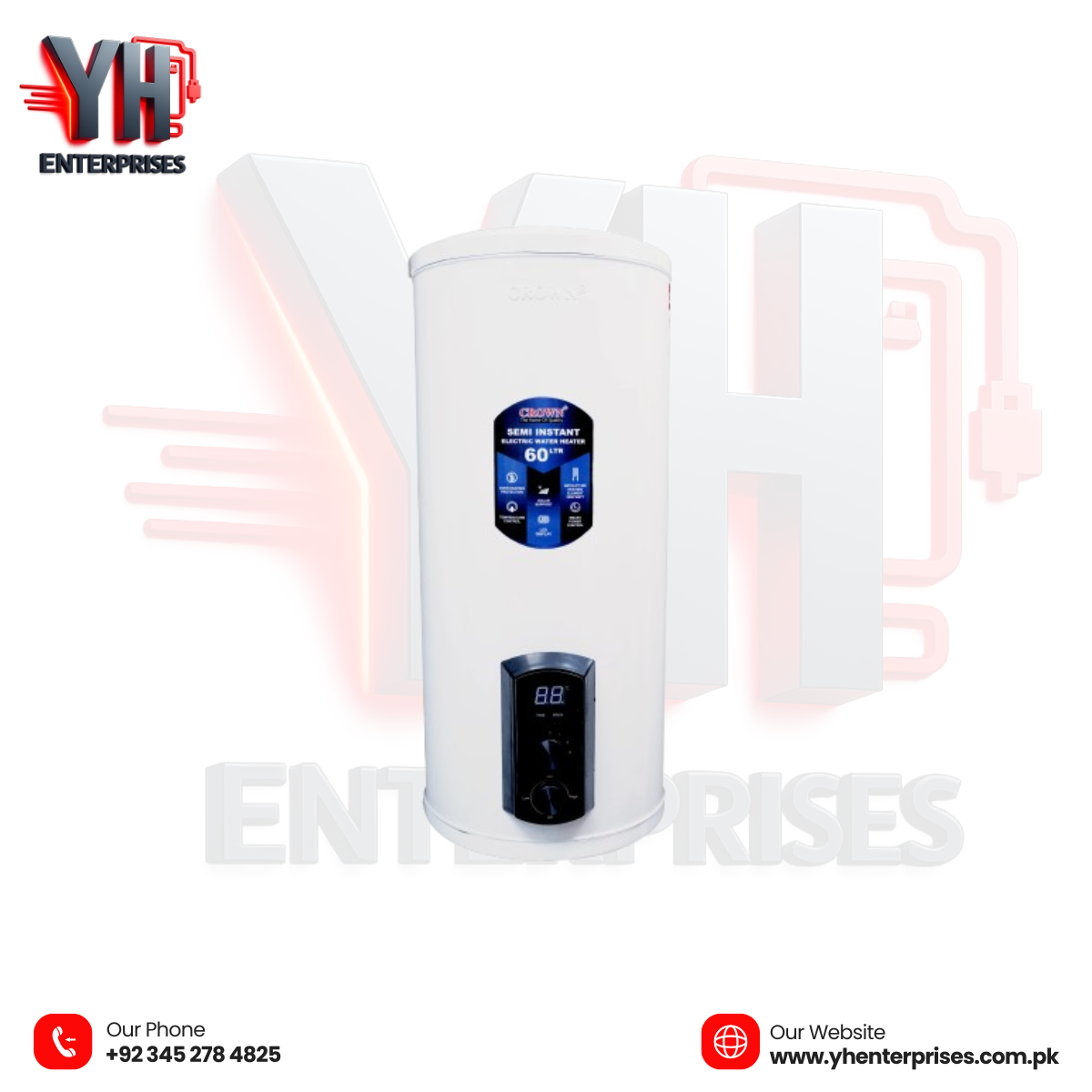 Crown EG-16G 60L Electric Geyser Digital | Solar Supported | Heavy-Duty | Energy Efficient