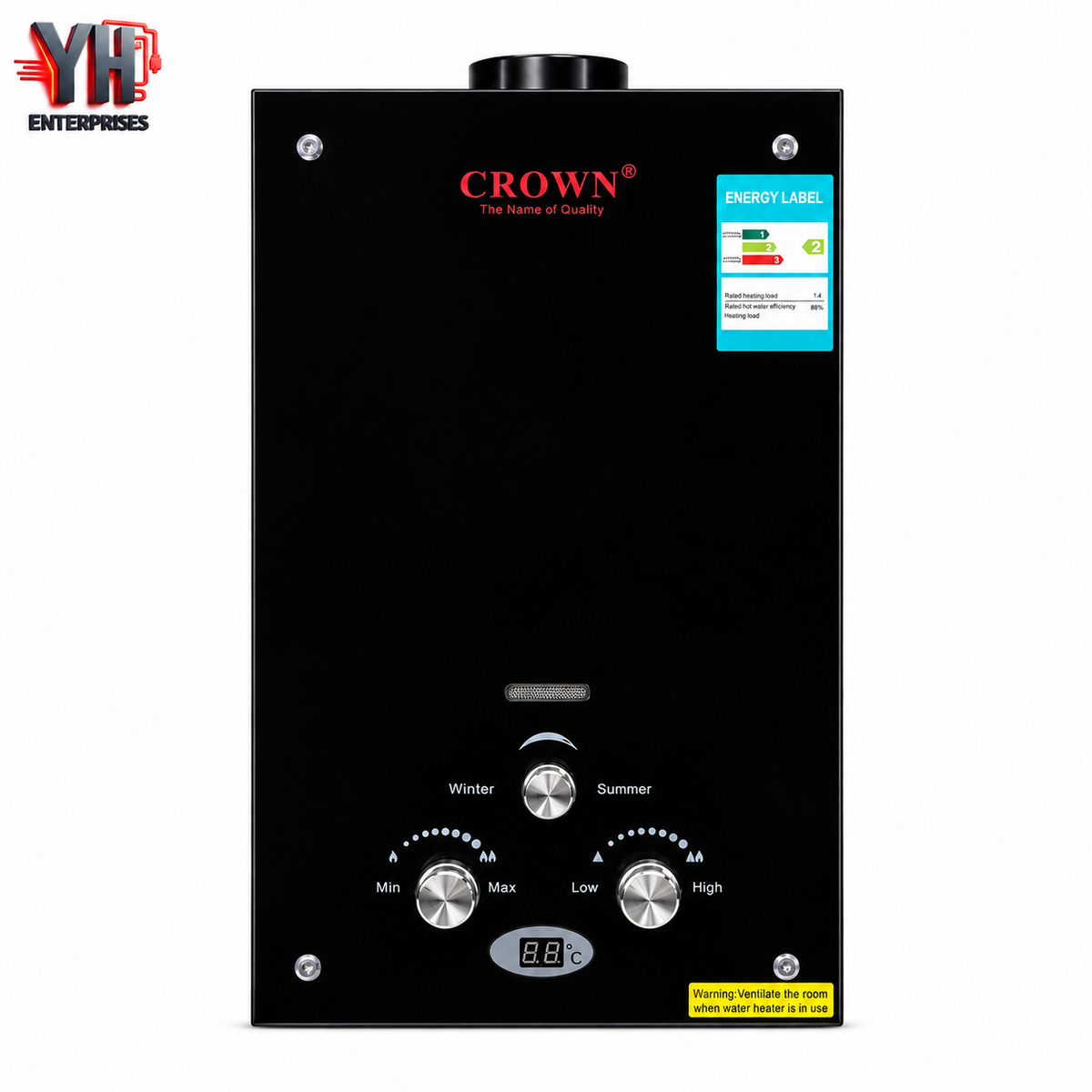 Crown Instant Geyser IG-3B 7 Litre Natural Gas & LPG Water Heater – Black Gas Geyser | YH Enterprises, Pakistan