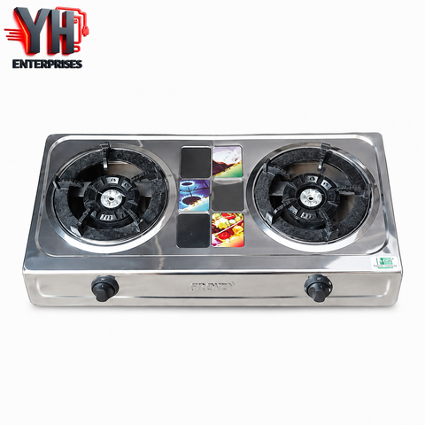 BGC Fiber Cylinder 5KG Complete Package with 3 Star Regulator, Gas Pipe & Crown Double Burner Stove
