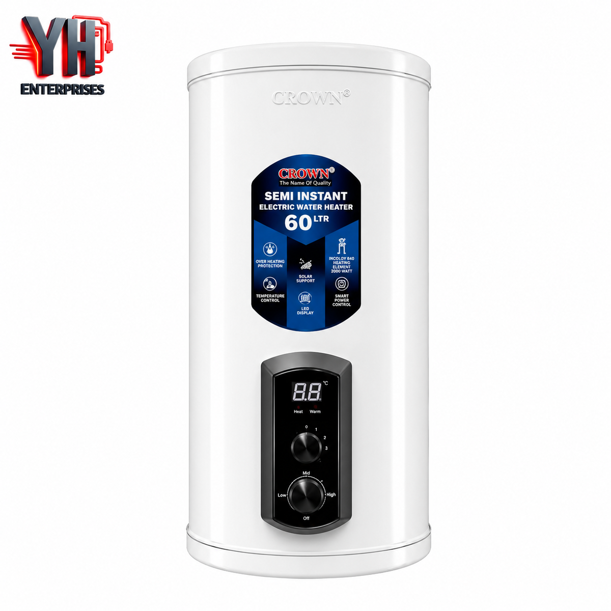 Crown EG-16G 60L Digital Electric Geyser Solar Supported | YH Enterprises