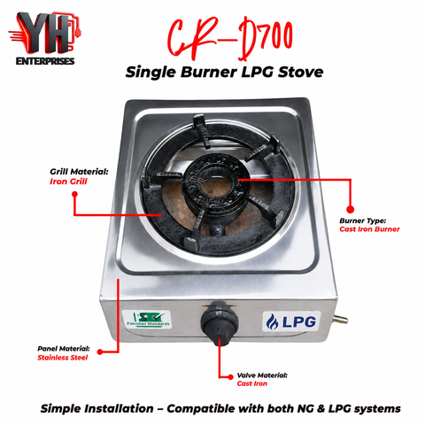 Crown Single Burner LPG Stove for BGC Fiber Cylinder LPG Package | YH Enterprises