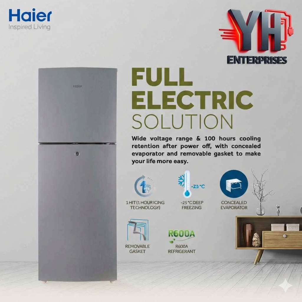 Haier Refrigerator HRF-306 EBS – 11 Cu Ft / E-Star Series Deepest Freeze + Direct Cool + 1-Hour Icing Technology + Wide Voltage + Glass Door | 10 Years Warranty