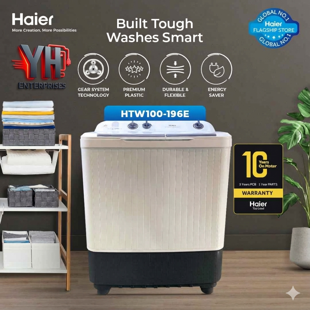 Haier HTW 100-196E Twin Tub Semi Automatic Washing Machine – 10Kg