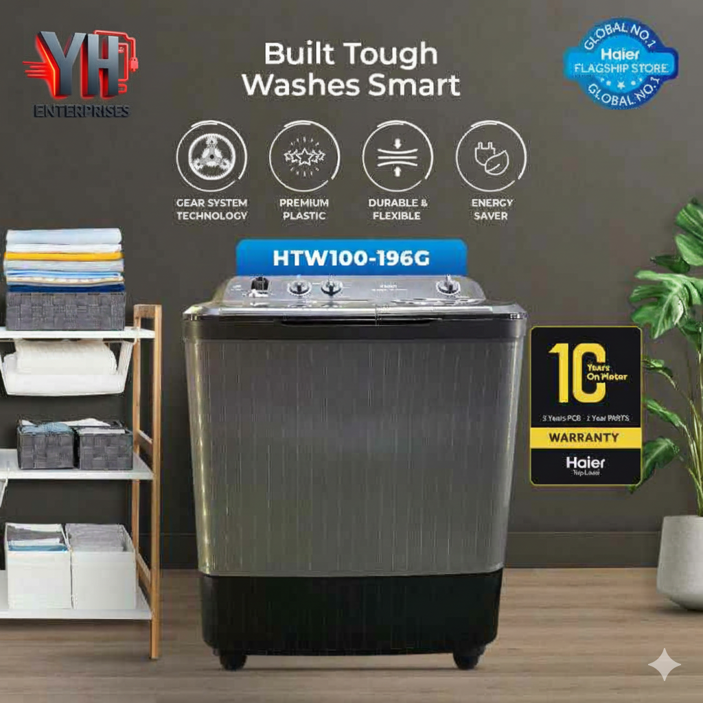 Haier HTW 100-196G Twin Tub Semi Automatic Washing Machine – 10Kg