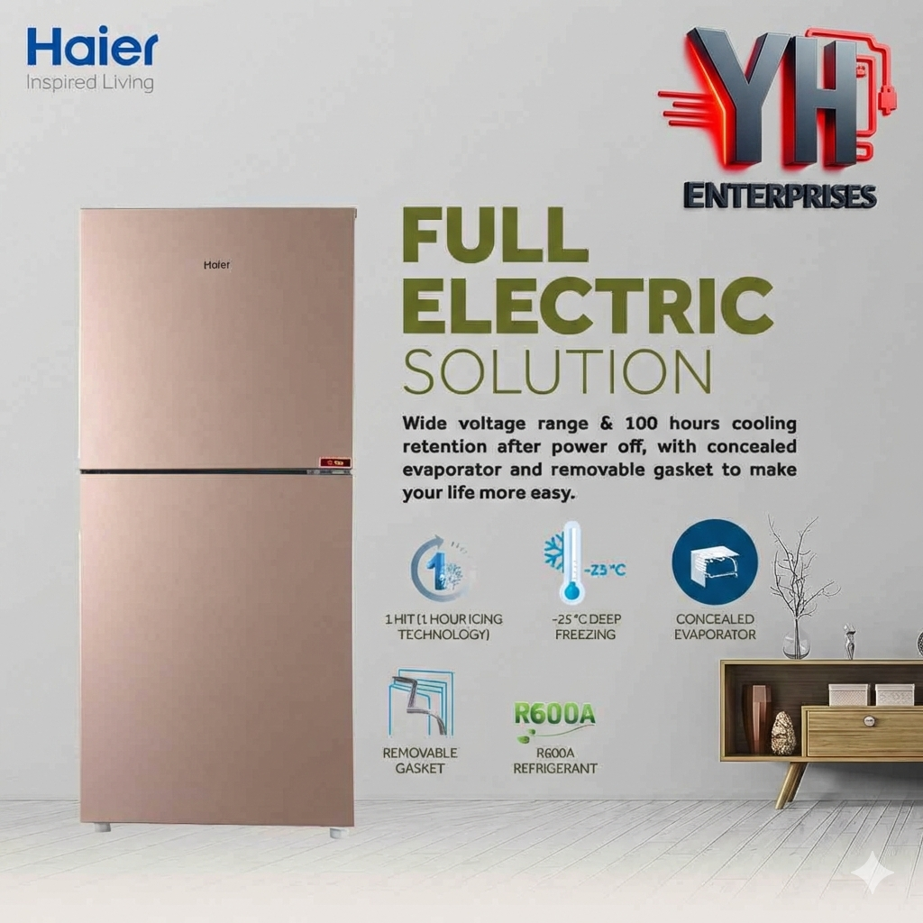 Haier Refrigerator HRF-276 EBD – 10 Cu Ft / E-Star Series Deepest Freeze + Direct Cool + 1-Hour Icing Technology + Metal Door | Golden Colour | 10 Years Warranty