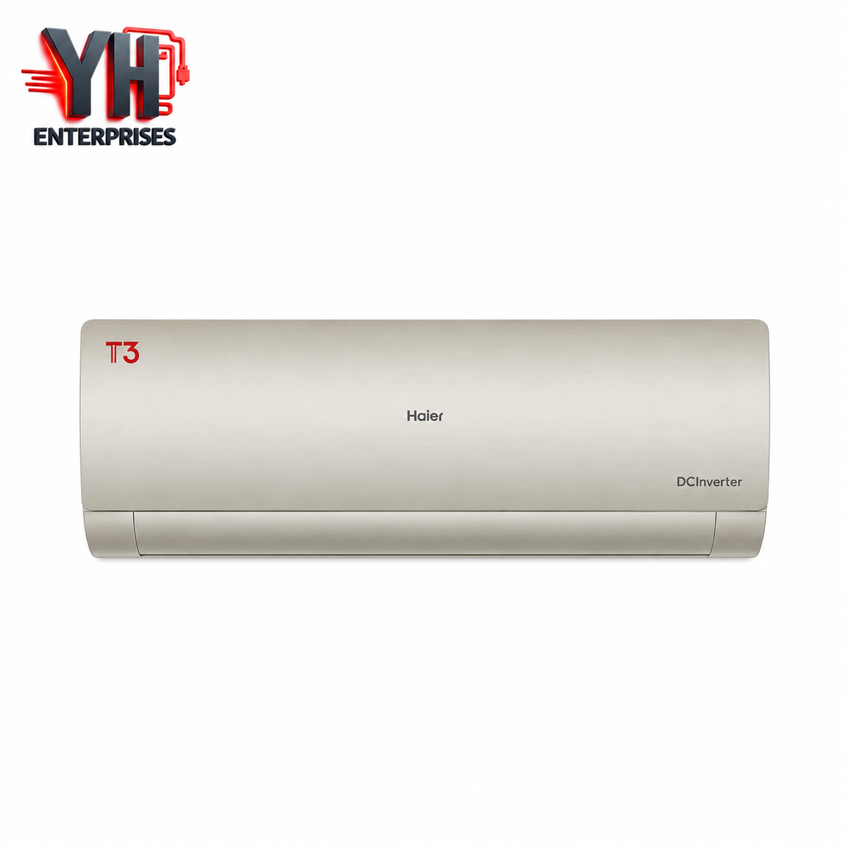 Haier HSU-19HFS T3 Pro 1.5 Ton DC Inverter Air Conditioner in Golden color – high-resolution product image by YH Enterprises.