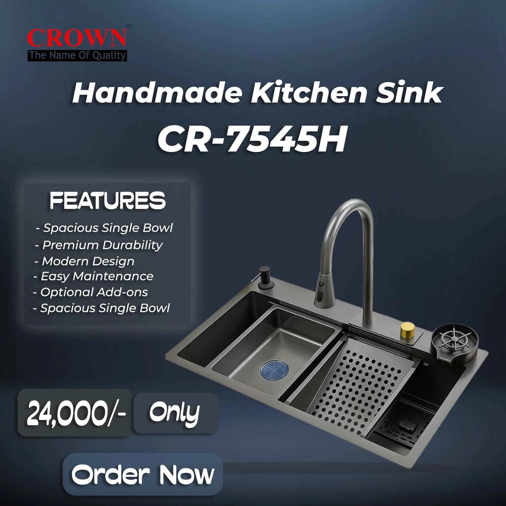 Crown CR-7545H Handmade Kitchen Sink