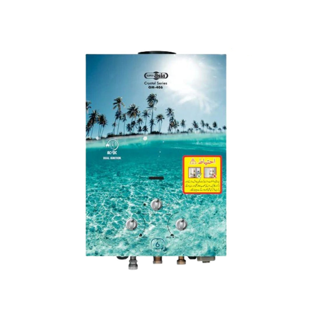 Super Asia Instant Gas Geyser 6 Liter GH-406Di LPG Flame failure safety device 1 Year Brand Warranty