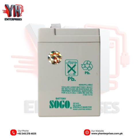 SOGO JPN-750 Rechargeable Dry Battery 6V 4.5Ah Reliable Backup Power for Everyday Devices