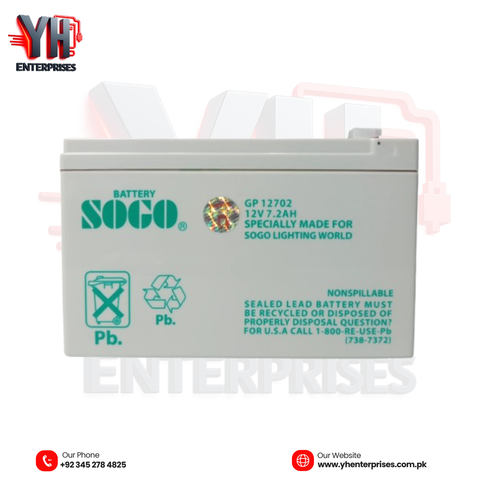 SOGO Rechargeable Dry Battery 12V 7.2Ah Reliable Power Backup for Everyday Essentials