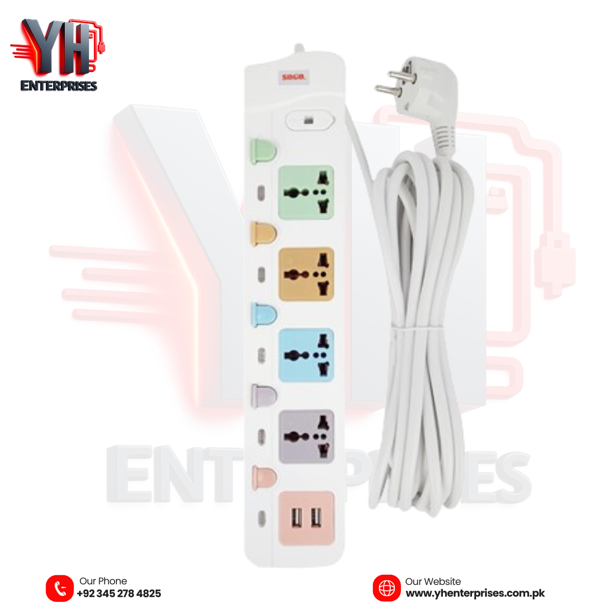 SOGO SG-1542 Extension Socket with USB – 5 Meter Power Extension