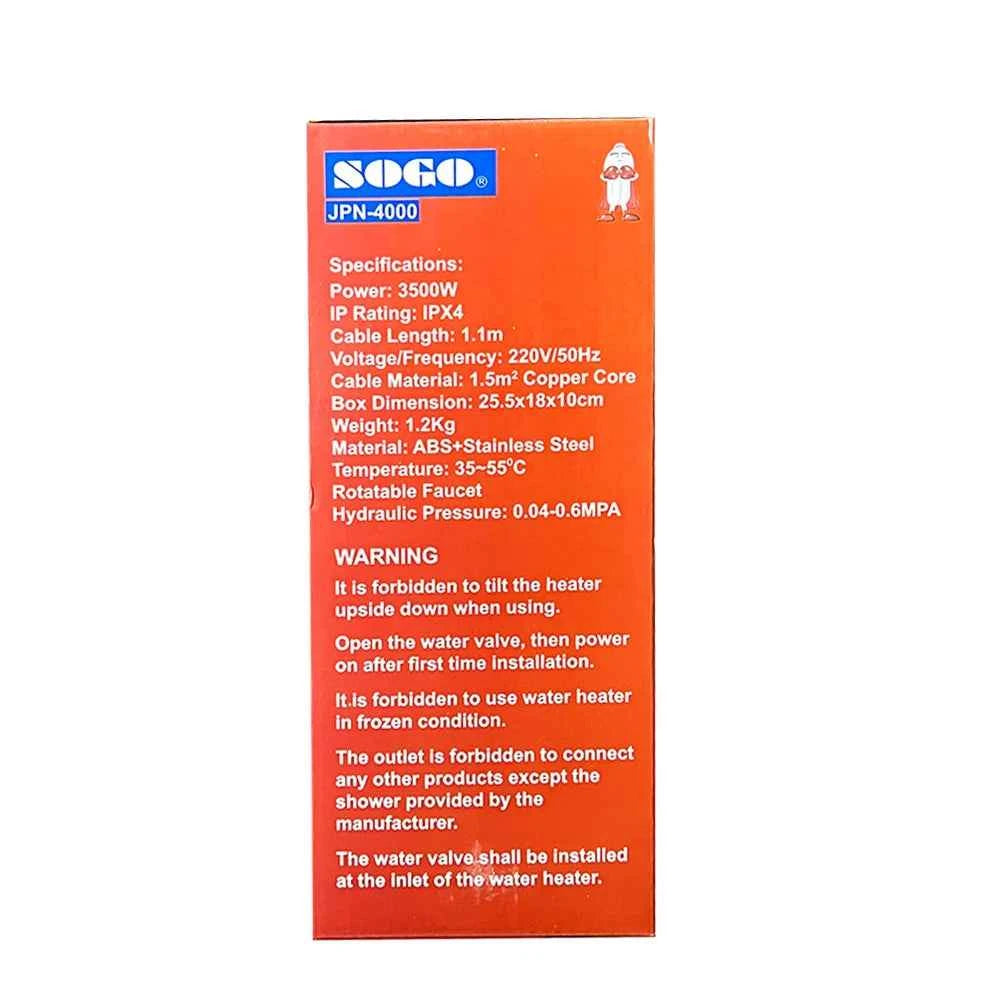 SOGO Instant Electric Water Heater JPN-4001