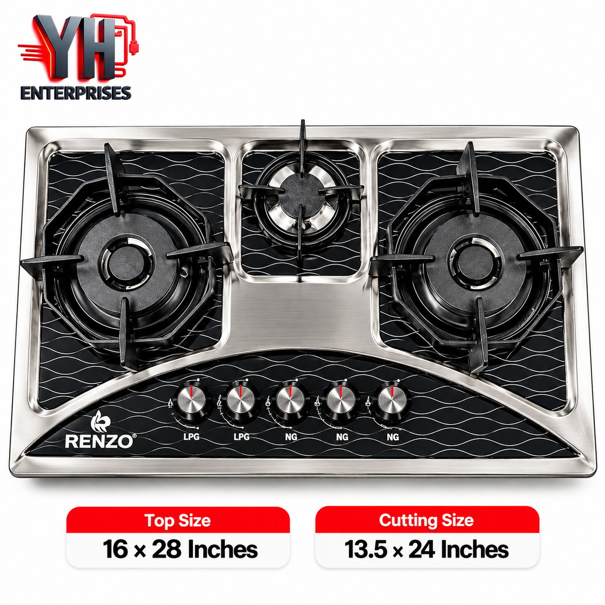AA Gas Combine Hob Gas Plus LPG 5 Knob Auto Ignition Dual Gas Cooktop in Pakistan | YH Enterprises