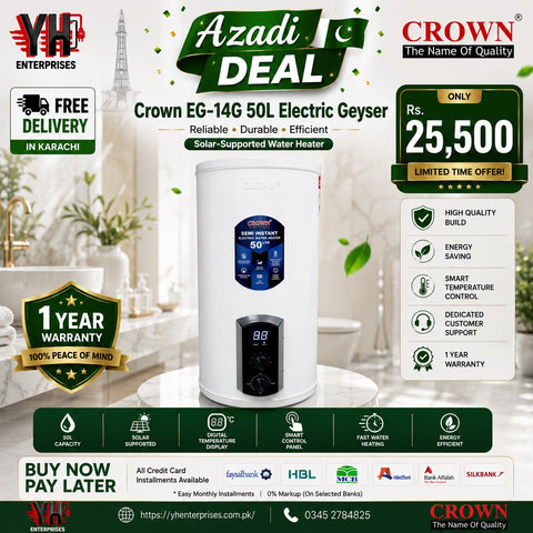 Crown EG-14G 50L Digital Electric Geyser – Solar Supported | Energy Efficient
