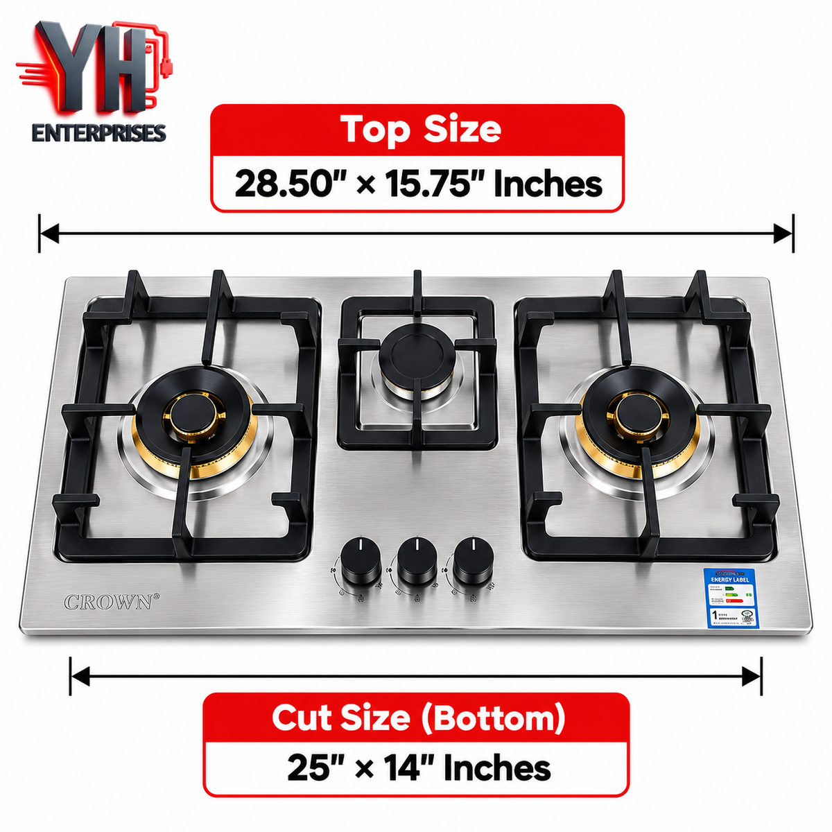 Crown CR-10S EPS Built In Gas Hob High Efficiency Burners Auto Ignition LPG & NG in Pakistan | YH Enterprises