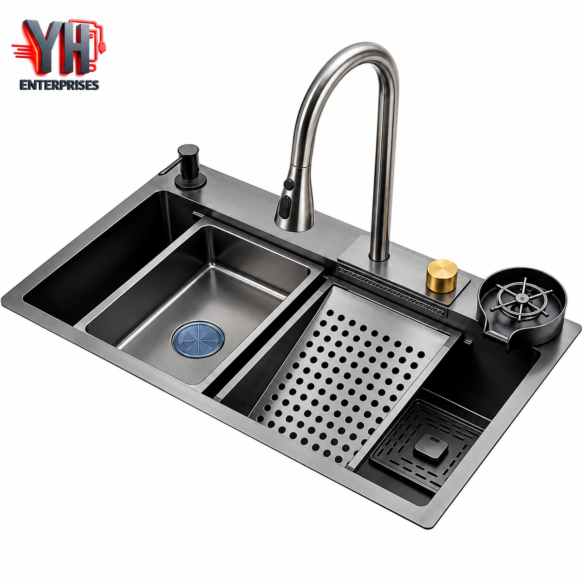 Crown CR-7545H Handmade Stainless Steel Single Bowl Kitchen Sink Durable Modern Design in Pakistan | YH Enterprises
