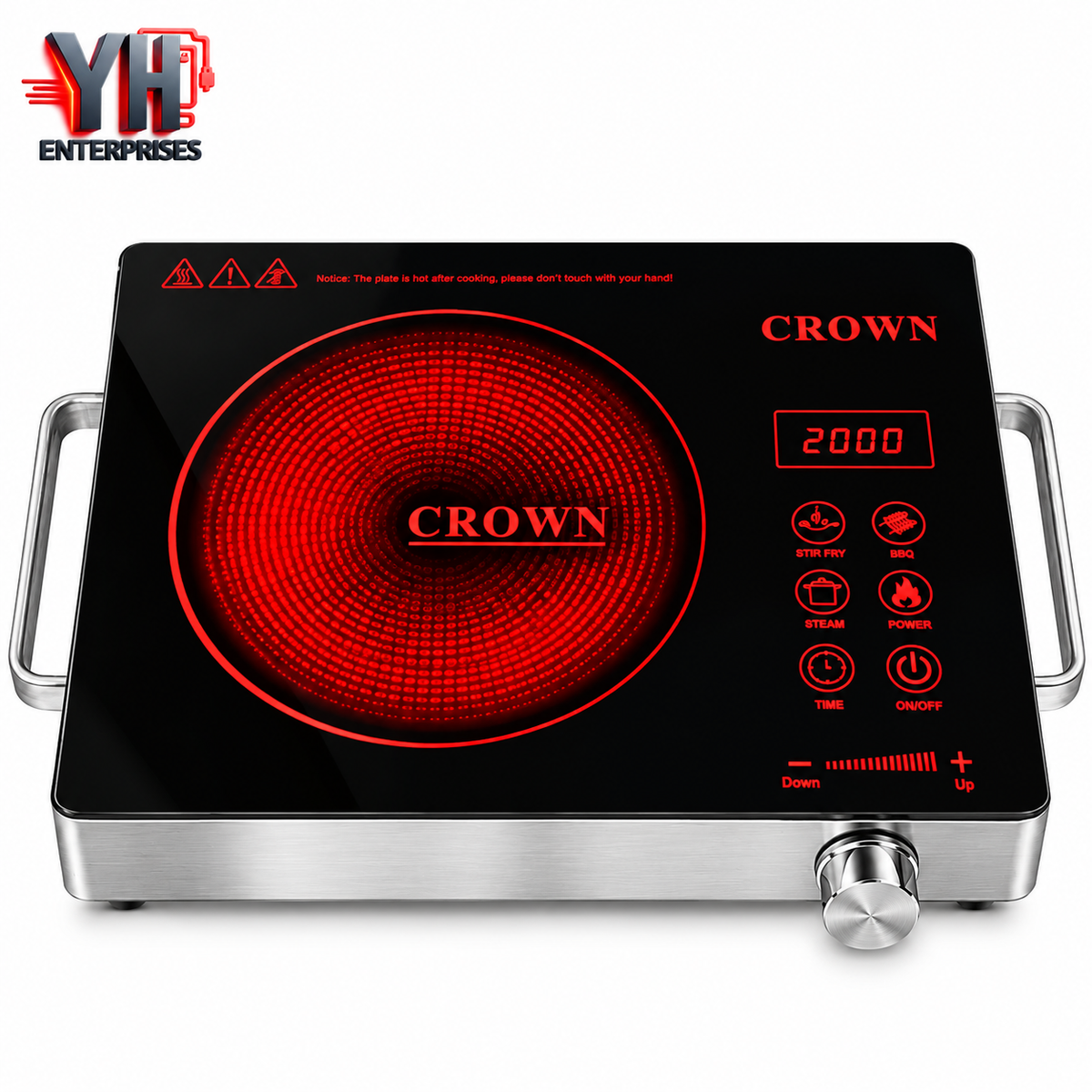 Crown CR-HP01 Electric Hot Plate 200W to 2000W Watt Control in Pakistan | YH Enterprises