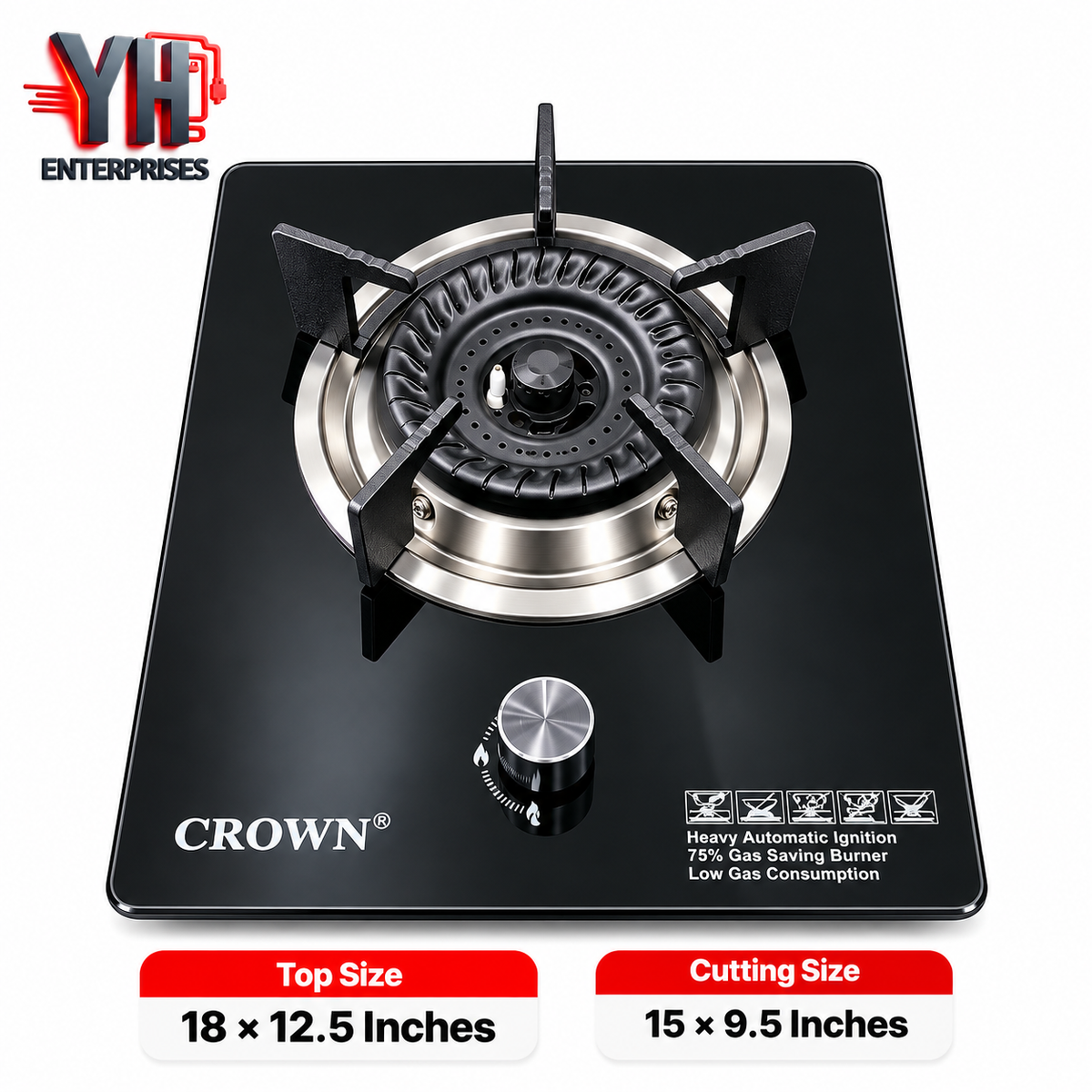 Crown CR-S1G Built-In Gas Hob High-Efficiency Burners Flame Failure Safety in Pakistan | YH Enterprises