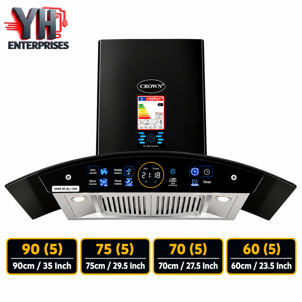 Crown Range Hood 90 75 70 60 Digital Sensor Panel 1000 RPM Kitchen Chimney in Pakistan | YH Enterprises