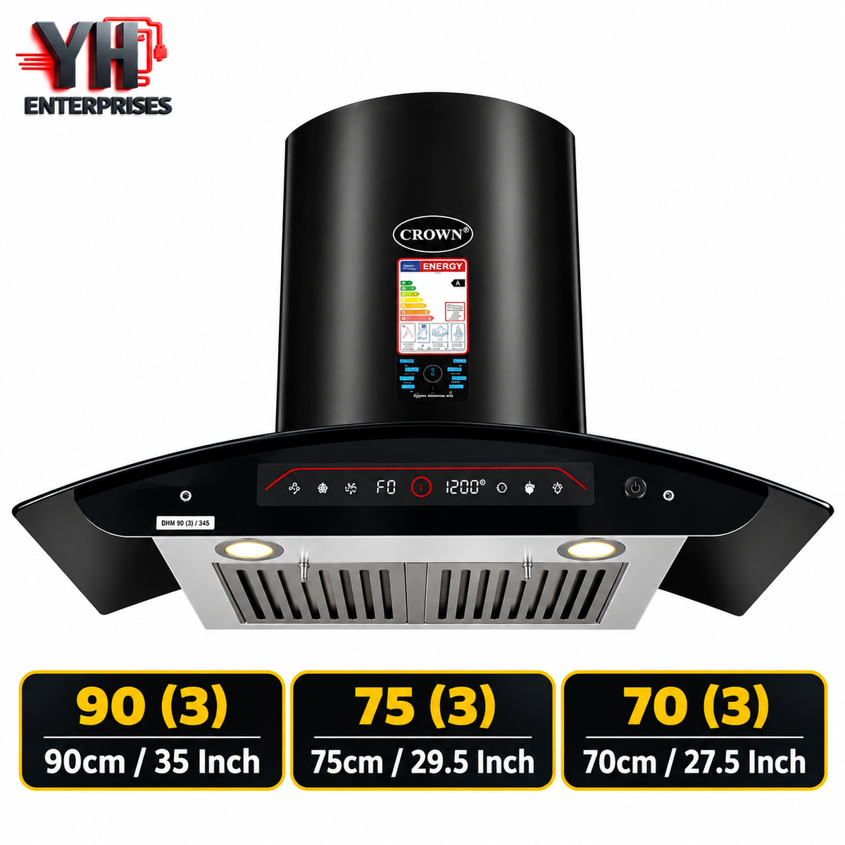 Crown Range Hood 90 75 70 Digital Auto Clean Voice Control Kitchen Chimney in Pakistan | YH Enterprises