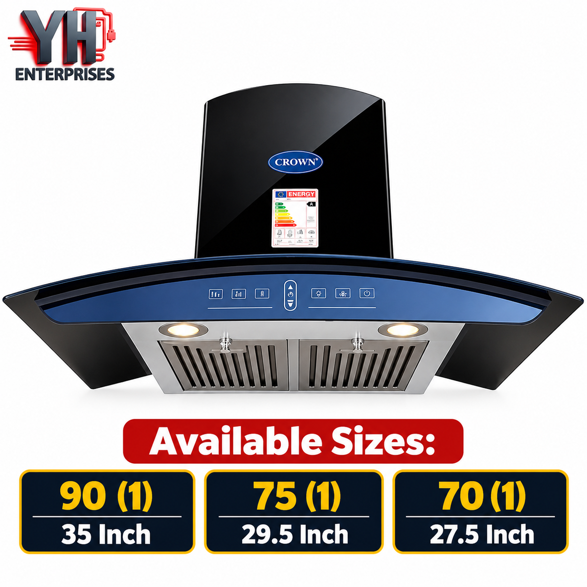 Crown Range Hood 90 75 70 Digital Panel 35 29.5 27.5 Inch Kitchen Chimney in Pakistan | YH Enterprises